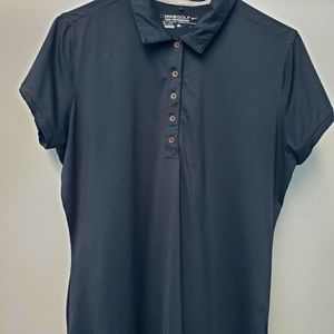 Nike Golf: lg Dri-fit black pin striped golf shirt.